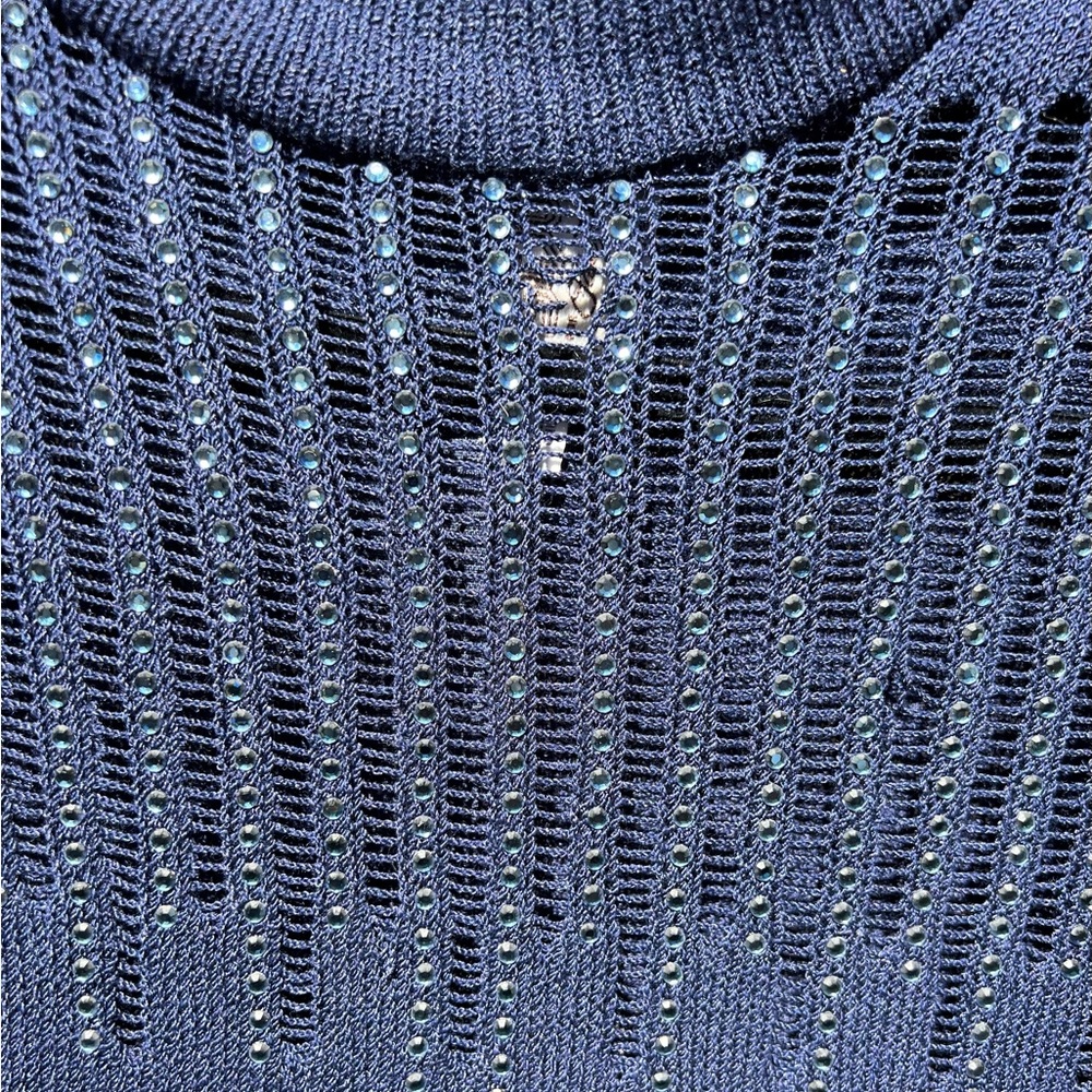Vintage St. John for Saks embellished knit sweater Dress Navy Women's Sz 8 USA - Picture 5 of 15